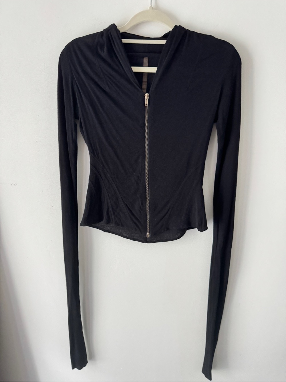 Rick Owens Lilies Black Draped Long Sleeve Zip Up Top/Jacket